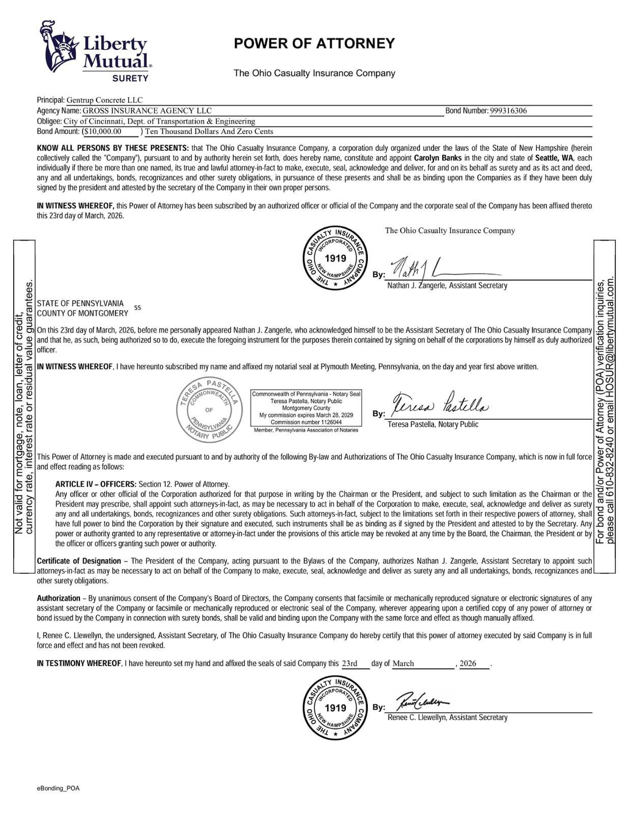 Surety Power of Attorney - Gentrup Concrete